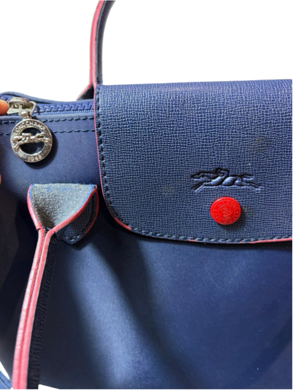 Longchamp Le Pliage Navy Red Nylon Travel Weekender Bag Made in France - Picture 9 of 11